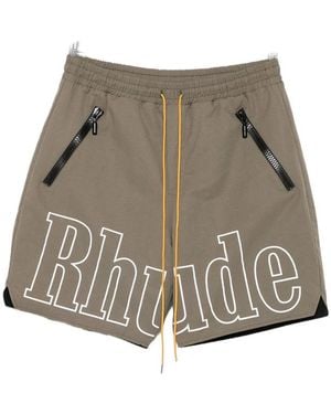 Rhude Logo-Print Drawstring Shorts - Gray