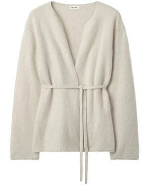 Soft Goat V-Neck Tie Brushed Cardigan - Natural