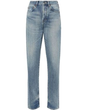 Saint Laurent Distressed High-Waisted Jeans - Blue