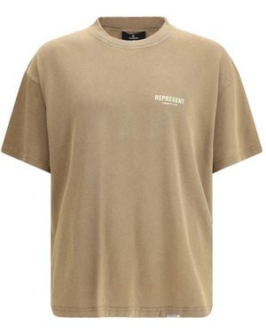 Represent Crew-Neck Logo-Print T-Shirt - Natural