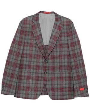 Isaia Check-Pattern Notch-Lapel Blazer - Grey