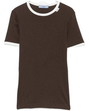 Prada Ribbed-Knit Ringer T-Shirt - Brown