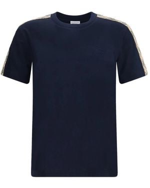 Burberry Short-Sleeved T-Shirt With A Single Check Stripe On Both Shoulders - Blue