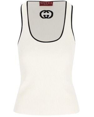 Gucci Ribbed-Knit Cotton-Blend Tank Top - White