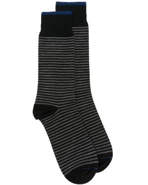 ANT45 Thin Short Striped-Knit Socks - Black
