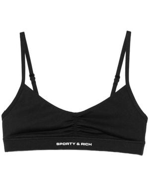 Sporty & Rich Brassière De Sport Froncée À Logo Imprimé - Black