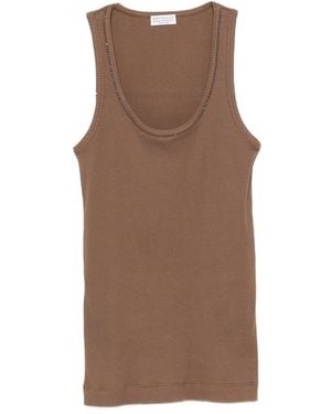 Brunello Cucinelli Ribbed-Knit Monili-Chain Tank Top - Brown