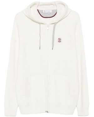 Brunello Cucinelli Hooded Ribbed Zip-Up Cardigan - White
