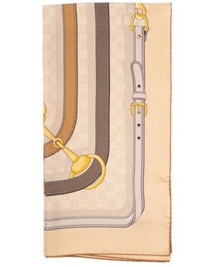 Gucci Gg Supreme Belt-Print Scarf - Natural
