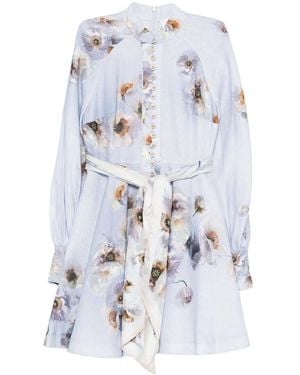 Zimmermann Floral-Print Linen Mini Dress - White