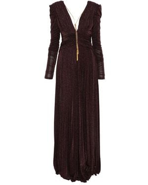 Elisabetta Franchi Ruched V-Neck Maxi Dress - Purple