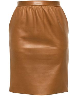 Saint Laurent Leather Pencil Skirt - Brown