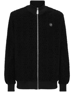 Philipp Plein Embossed Zip-Up Jacket - Black