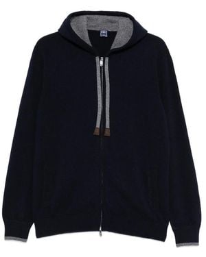 Fedeli Davis Zip-Up Drawstring Knitted Hoodie - Blue