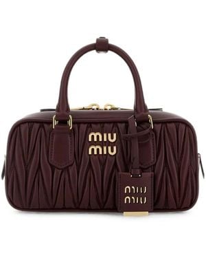 Miu Miu Arcadie Matelassé Leather Tote Bag - Brown