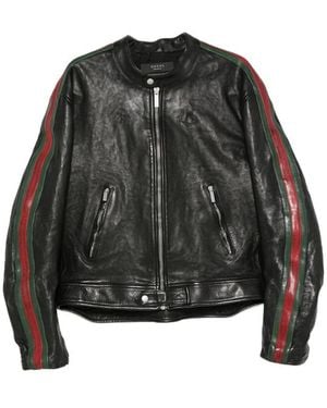 Gucci Web-Stripe Leather Jacket - Black