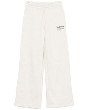 New Balance Logo-Print Wide-Leg Track Pants - White