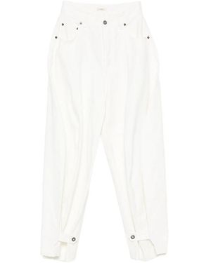 LAMRONS Buttoned-Cuff Pleated Jeans - White