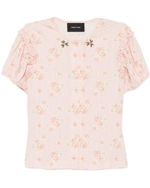 Simone Rocha Floral-Print Ruffled-Sleeve T-Shirt - Pink