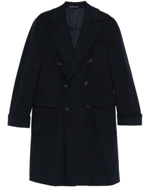Caruso Double-Breasted Flap-Pocket Coat - Blue