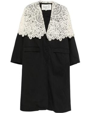 Sea Alina Lace-Collar Coat - Black
