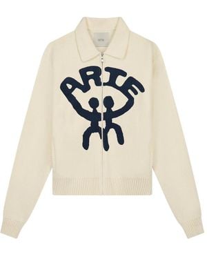 Arte' Zip-Up Embroidered Cardigan - White