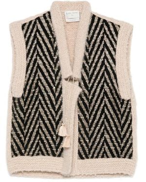forte_forte Chevron-Pattern Tassel-Detail Jacket - Black
