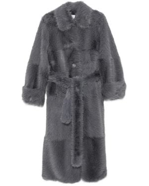 STAND Belted Faux-Fur Coat - Gray