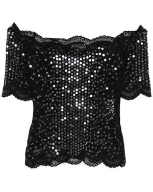 Rabanne Sequin Lace Top - Black