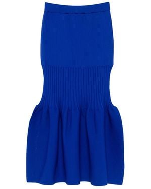 CFCL Ribbed-Knit Ruffled Midi Skirt - Blue