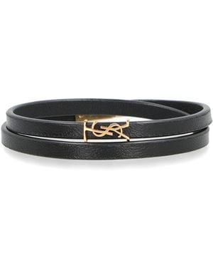 Saint Laurent Double-Wrap Leather Bracelet - Black