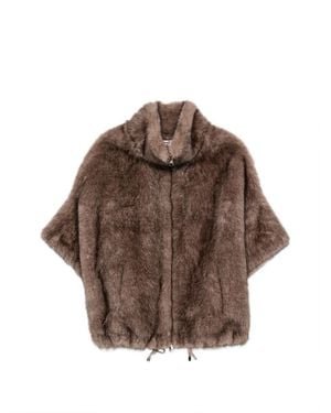 VALENTINI 1972 Faux-Fur Funnel-Neck Coat - Brown