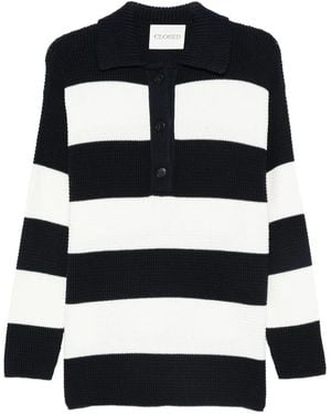 Closed Striped Knitted Polo Top - Black