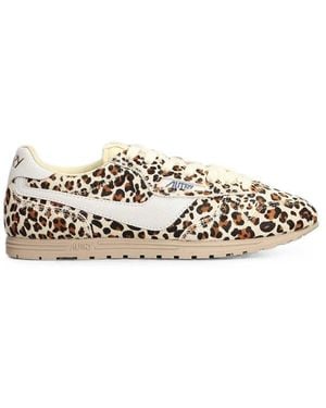Autry Windspin Low Leopard-Print Leather Sneakers - Metallic