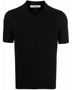 Fileria Ribbed-Knit Cotton Polo Shirt - Black