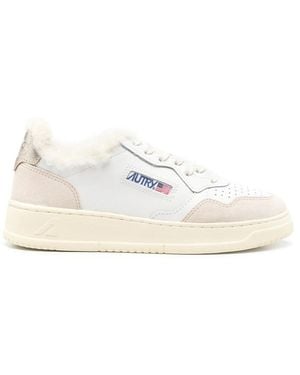 Autry Medalist Shearling-Trim Trainers - White