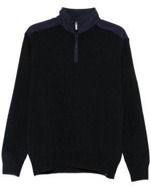 Paul & Shark Quarter-Zip Paneled Sweater - Blue