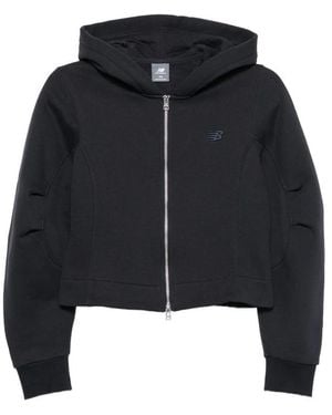 New Balance Logo-Embroidered Zip-Up Hoodie - Black