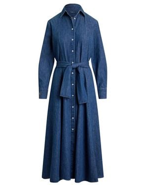 Ralph Lauren Tie-Belt Midi Shirt Dress - Blue