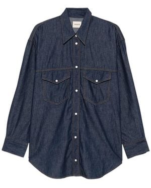 KHAITE Christensen Contrast-Stitch Denim Shirt - Blue