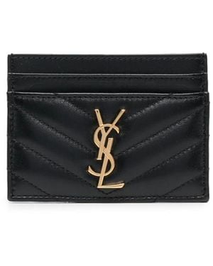 Saint Laurent Chevron-Quilted Leather Cardholder - Black