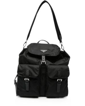 Prada Re-Nylon Logo-Plaque Backpack - Black