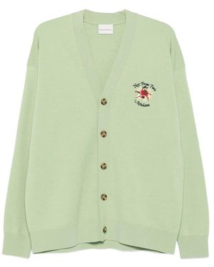 Drole de Monsieur Embroidered-Logo V-Neck Cardigan - Green