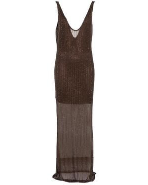 VENUJA Sequin-Embellished Scoop-Neck Maxi Dress - Brown