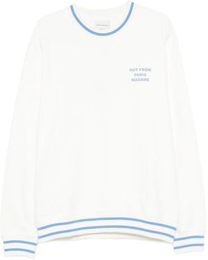 Drole de Monsieur Slogan-Print Striped-Trim Sweatshirt - White