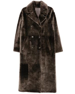 Yves Salomon Double-Breasted Shearling Coat - Black