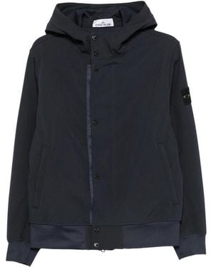 Stone Island Jacket With Hood And Water- And Wind-Resistant Membrane - Blue