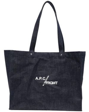 A.p.c. X Frgmt A. P.C. X Frgmt Logo-Print Denim Shoulder Bag - Blue