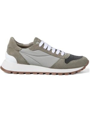 Brunello Cucinelli Suede-Panelled Mesh Sneakers - Gray