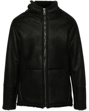 Eraldo Hooded Leather Jacket - Black